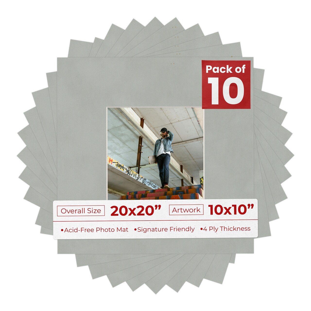 Light Grey Suede Mat Board for 20x20 Frames - Fits 10x10 Photos